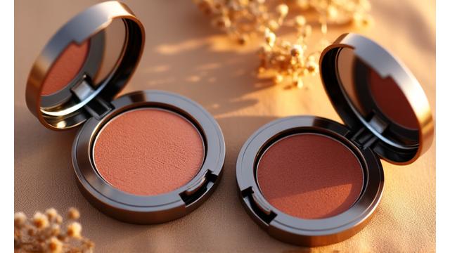 Palet blush dan bronzer organik dengan kemasan semula jadi.