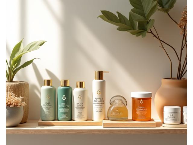 Produk-produk Bunga Ayu Botanicals yang tersusun rapi di rak kedai butik organik, menunjukkan kehadiran di pasaran runcit.