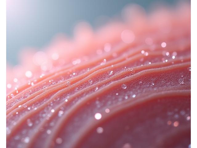 Visualisasi saintifik lapisan kulit sihat dengan flora mikrobiom yang seimbang, menunjukkan perlindungan