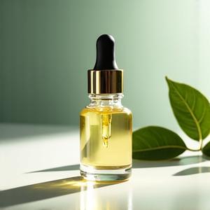 Serum prebiotik pekat dalam botol kaca dengan dropper