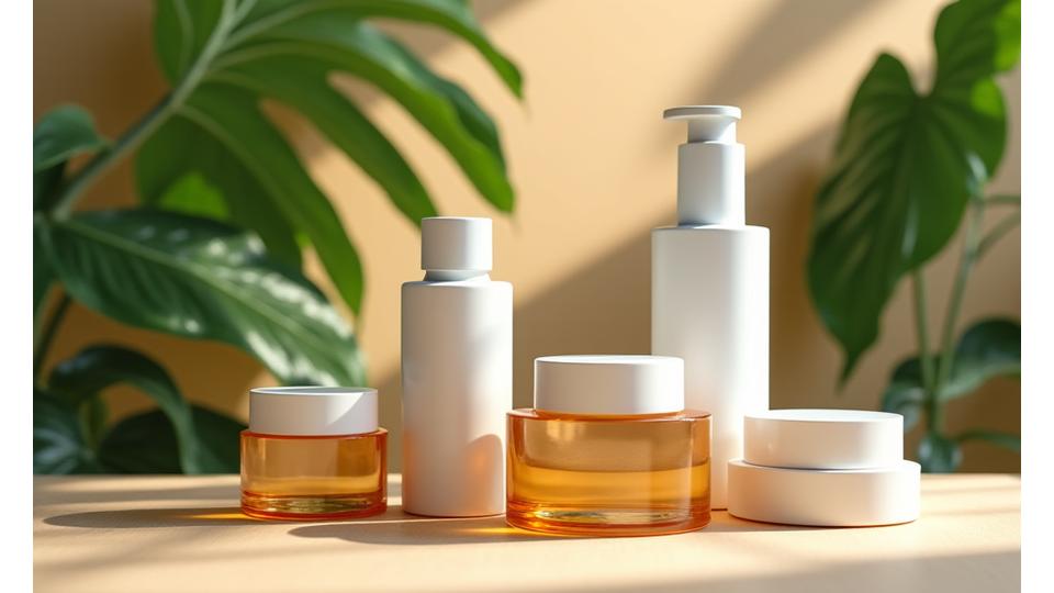 Produk skincare natural Bunga Ayu Botanicals di latar belakang botani
