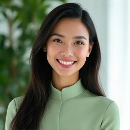 Cik Sofia, Pengurus Kejayaan Pelanggan, sedang bercakap dengan senyuman kepada seorang pelanggan.